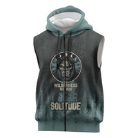 Bigfoot Wilderness Solitude Sleeveless Zip Hoodie Cryptid Forest Graphic In Distressed Vintage Style