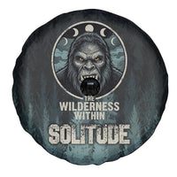Bigfoot Wilderness Solitude Spare Tire Cover Cryptid Forest Graphic In Distressed Vintage Style