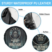 Bigfoot Wilderness Solitude Spare Tire Cover Cryptid Forest Graphic In Distressed Vintage Style