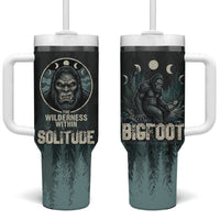 Bigfoot Wilderness Solitude Tumbler With Handle Cryptid Forest Graphic In Distressed Vintage Style