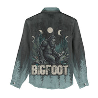 Bigfoot Wilderness Solitude Women Casual Shirt Cryptid Forest Graphic In Distressed Vintage Style