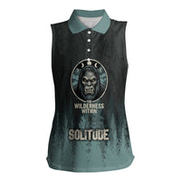 Bigfoot Wilderness Solitude Women Sleeveless Polo Shirt Cryptid Forest Graphic In Distressed Vintage Style
