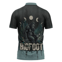 Bigfoot Wilderness Solitude Zipper Polo Shirt Cryptid Forest Graphic In Distressed Vintage Style