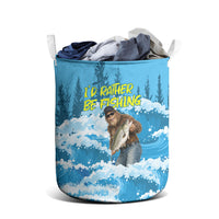 Bigfoot Sasquatch I'd Rather Be Fishing Laundry Basket Funny Angler Humorous Outdoors Graphic Art
