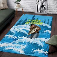 Bigfoot Sasquatch I'd Rather Be Fishing Area Rug Funny Angler Humorous Outdoors Graphic Art