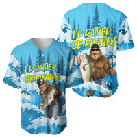 Bigfoot Sasquatch I'd Rather Be Fishing Baseball Jersey Funny Angler Humorous Outdoors Graphic Art