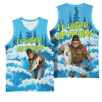 Bigfoot Sasquatch I'd Rather Be Fishing Basketball Jersey Funny Angler Humorous Outdoors Graphic Art