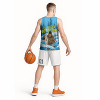 Bigfoot Sasquatch I'd Rather Be Fishing Basketball Jersey Funny Angler Humorous Outdoors Graphic Art