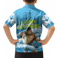 Bigfoot Sasquatch I'd Rather Be Fishing Hawaiian Shirt Funny Angler Humorous Outdoors Graphic Art