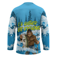 Bigfoot Sasquatch I'd Rather Be Fishing Hockey Jersey Funny Angler Humorous Outdoors Graphic Art