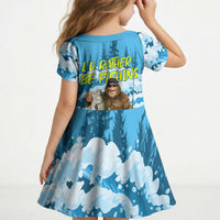 Bigfoot Sasquatch I'd Rather Be Fishing Kid Short Sleeve Dress Funny Angler Humorous Outdoors Graphic Art