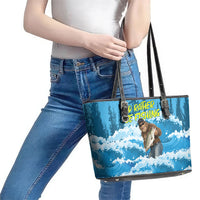 Bigfoot Sasquatch I'd Rather Be Fishing Leather Tote Bag Funny Angler Humorous Outdoors Graphic Art