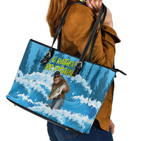 Bigfoot Sasquatch I'd Rather Be Fishing Leather Tote Bag Funny Angler Humorous Outdoors Graphic Art