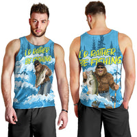 Bigfoot Sasquatch I'd Rather Be Fishing Men Tank Top Funny Angler Humorous Outdoors Graphic Art