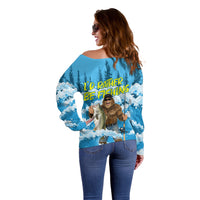 Bigfoot Sasquatch I'd Rather Be Fishing Off Shoulder Sweater Funny Angler Humorous Outdoors Graphic Art