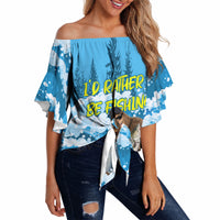 Bigfoot Sasquatch I'd Rather Be Fishing Off Shoulder Wrap Waist Top Funny Angler Humorous Outdoors Graphic Art