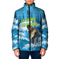 Bigfoot Sasquatch I'd Rather Be Fishing Padded Jacket Funny Angler Humorous Outdoors Graphic Art