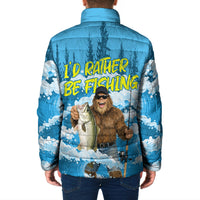 Bigfoot Sasquatch I'd Rather Be Fishing Padded Jacket Funny Angler Humorous Outdoors Graphic Art