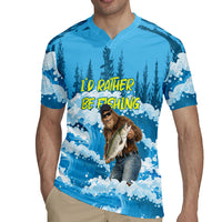 Bigfoot Sasquatch I'd Rather Be Fishing Rugby Jersey Funny Angler Humorous Outdoors Graphic Art