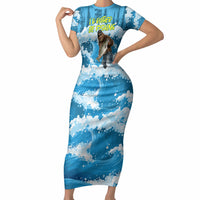 Bigfoot Sasquatch I'd Rather Be Fishing Short Sleeve Bodycon Dress Funny Angler Humorous Outdoors Graphic Art