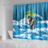 Bigfoot Sasquatch I'd Rather Be Fishing Shower Curtain Funny Angler Humorous Outdoors Graphic Art