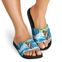 Bigfoot Sasquatch I'd Rather Be Fishing Slide Sandals Funny Angler Humorous Outdoors Graphic Art