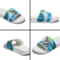 Bigfoot Sasquatch I'd Rather Be Fishing Slide Sandals Funny Angler Humorous Outdoors Graphic Art