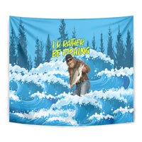 Bigfoot Sasquatch I'd Rather Be Fishing Tapestry Funny Angler Humorous Outdoors Graphic Art