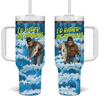 Bigfoot Sasquatch I'd Rather Be Fishing Tumbler With Handle Funny Angler Humorous Outdoors Graphic Art