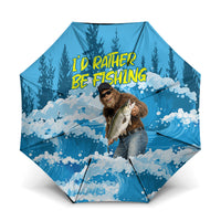 Bigfoot Sasquatch I'd Rather Be Fishing Umbrella Funny Angler Humorous Outdoors Graphic Art