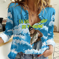 Bigfoot Sasquatch I'd Rather Be Fishing Women Casual Shirt Funny Angler Humorous Outdoors Graphic Art