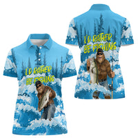 Bigfoot Sasquatch I'd Rather Be Fishing Women Polo Shirt Funny Angler Humorous Outdoors Graphic Art
