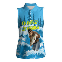 Bigfoot Sasquatch I'd Rather Be Fishing Women Sleeveless Polo Shirt Funny Angler Humorous Outdoors Graphic Art