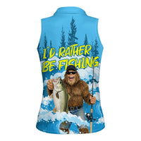 Bigfoot Sasquatch I'd Rather Be Fishing Women Sleeveless Polo Shirt Funny Angler Humorous Outdoors Graphic Art