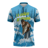 Bigfoot Sasquatch I'd Rather Be Fishing Zipper Polo Shirt Funny Angler Humorous Outdoors Graphic Art