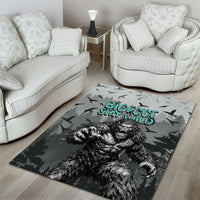 Bigfoot Stay Wild I Hate People Area Rug Angry Sasquatch Distressed Forest Dark Fantasy