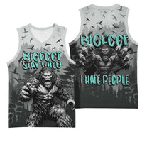 Bigfoot Stay Wild I Hate People Basketball Jersey Angry Sasquatch Distressed Forest Dark Fantasy
