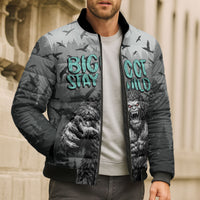 Bigfoot Stay Wild I Hate People Bomber Puffer Jacket Angry Sasquatch Distressed Forest Dark Fantasy