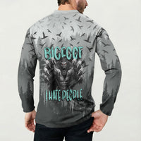Bigfoot Stay Wild I Hate People Button Sweatshirt Angry Sasquatch Distressed Forest Dark Fantasy