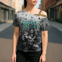 Bigfoot Stay Wild I Hate People Cross Shoulder Shirt Angry Sasquatch Distressed Forest Dark Fantasy