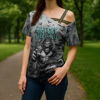Bigfoot Stay Wild I Hate People Cross Shoulder Shirt Angry Sasquatch Distressed Forest Dark Fantasy