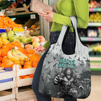 Bigfoot Stay Wild I Hate People Grocery Bag Angry Sasquatch Distressed Forest Dark Fantasy