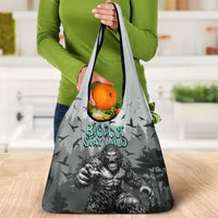 Bigfoot Stay Wild I Hate People Grocery Bag Angry Sasquatch Distressed Forest Dark Fantasy