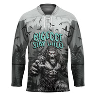 Bigfoot Stay Wild I Hate People Hockey Jersey Angry Sasquatch Distressed Forest Dark Fantasy
