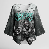 Bigfoot Stay Wild I Hate People Kimono Sleeve Blouse Angry Sasquatch Distressed Forest Dark Fantasy