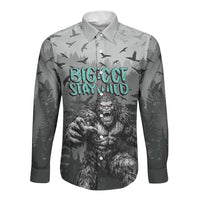 Bigfoot Stay Wild I Hate People Long Sleeve Button Shirt Angry Sasquatch Distressed Forest Dark Fantasy