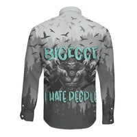 Bigfoot Stay Wild I Hate People Long Sleeve Button Shirt Angry Sasquatch Distressed Forest Dark Fantasy