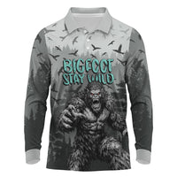 Bigfoot Stay Wild I Hate People Long Sleeve Polo Shirt Angry Sasquatch Distressed Forest Dark Fantasy