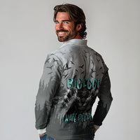Bigfoot Stay Wild I Hate People Long Sleeve Polo Shirt Angry Sasquatch Distressed Forest Dark Fantasy