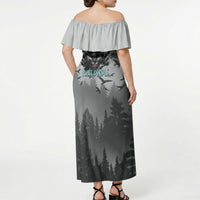 Bigfoot Stay Wild I Hate People Off Shoulder Maxi Dress Angry Sasquatch Distressed Forest Dark Fantasy